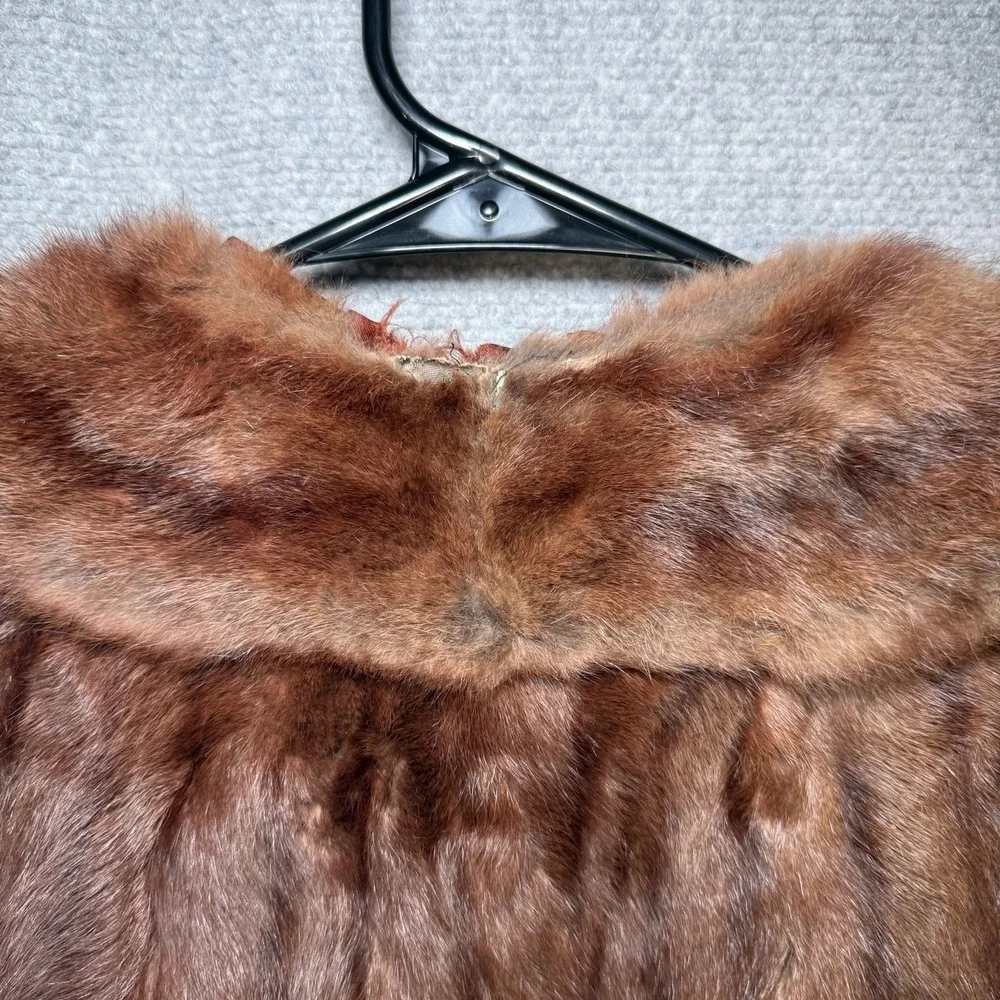 Vintage Macy's Kansas City Fur Coat Rabbit Fur Brown Shawl Coat Read**